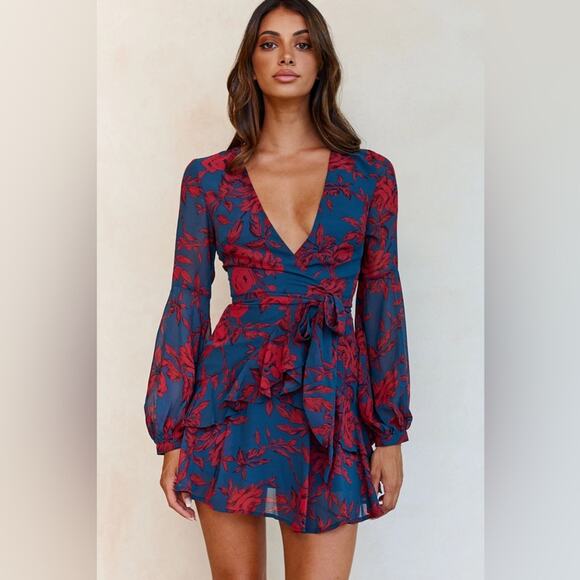 Selfie Leslie Kerry Layered Ballon Sleeve Dress Size L - Picture 1 of 8